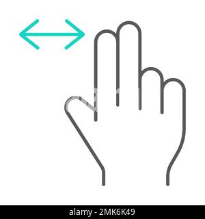 Two finger horizontal scroll thin line icon, gesture and hand, press sign, vector graphics, a linear pattern on a white background, eps 10. Stock Vector