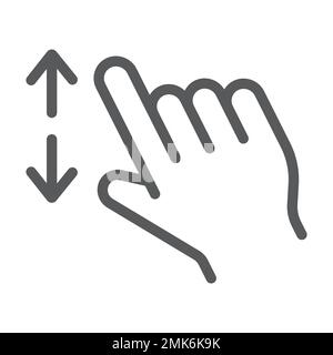 Two fingers zoom in line icon, gesture and click, hand sign, vector graphics, a linear pattern on a white background, eps 10. Stock Vector