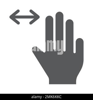 Three fingers horizontal scroll glyph icon, gesture and hand, flick sign, vector graphics, a solid pattern on a white background, eps 10. Stock Vector