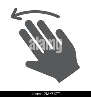 Three fingers flick left glyph icon, gesture and hand, click sign, vector graphics, a solid pattern on a white background, eps 10. Stock Vector