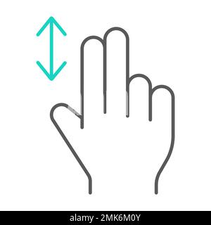 Two finger vertical scroll thin line icon, gesture and hand, press sign, vector graphics, a linear pattern on a white background, eps 10. Stock Vector