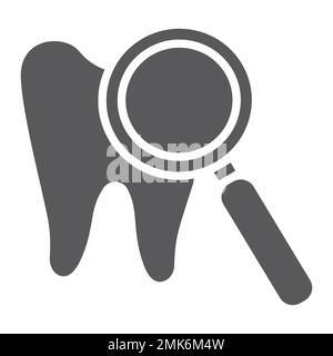 Teeth examination glyph icon, mouth and dental, lens and tooth sign, vector graphics, a solid pattern on a white background, eps 10. Stock Vector