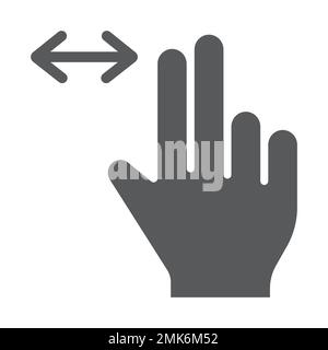Two finger horizontal scroll glyph icon, gesture and hand, press sign, vector graphics, a solid pattern on a white background, eps 10. Stock Vector