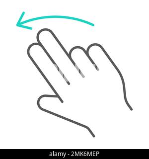 Two finger flick left thin line icon, finger and hand, gesture sign, vector graphics, a linear pattern on a white background, eps 10. Stock Vector