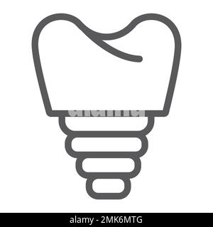 Dental implant line icon, teeth and dentistry, implant tooth sign, vector graphics, a linear pattern on a white background, eps 10. Stock Vector
