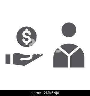 Salary glyph icon, finance and payment, hand with coin sign, vector graphics, a solid pattern on a white background, eps 10. Stock Vector