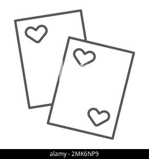 Cards thin line icon, game and casino, playing cards sign, vector graphics, a linear pattern on a white background, eps 10. Stock Vector