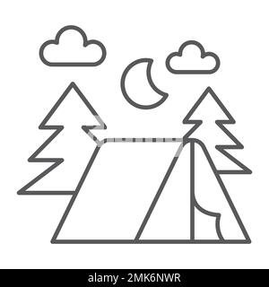 Camping thin line icon, nature and hiking, camp sign, vector graphics, a linear pattern on a white background, eps 10. Stock Vector
