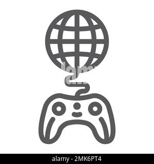 Global game line icon, play and world, globe with joystick sign, vector graphics, a linear pattern on a white background, eps 10. Stock Vector