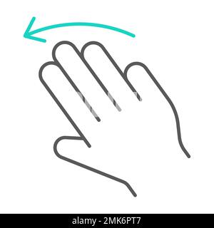 Three fingers flick left thin line icon, gesture and hand, click sign, vector graphics, a linear pattern on a white background, eps 10. Stock Vector