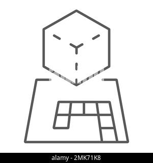 AR projection thin line icon, gaming and futuristic, augmented projection sign, vector graphics, a linear pattern on a white background, eps 10. Stock Vector