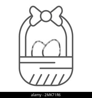 Easter basket thin line icon, easter and decoration, basket with eggs sign, vector graphics, a linear pattern on a white background, eps 10. Stock Vector