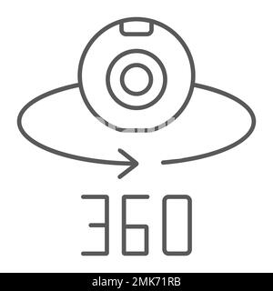 Camera 360 thin line icon, device and rotation, panoramic camera sign, vector graphics, a linear pattern on a white background, eps 10. Stock Vector