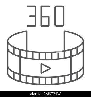 360 video thin line icon, rotation and view, panoramic video sign, vector graphics, a linear pattern on a white background, eps 10. Stock Vector