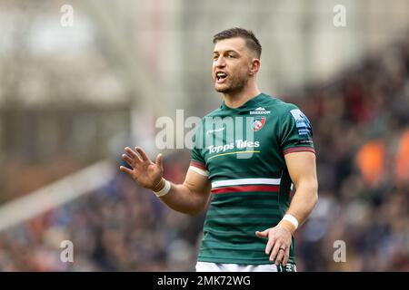 Leicester, UK. 28th Jan, 2023. Handré Pollard of Leicester Tigers during  the Gallagher Premiership match Leicester Tigers vs Northampton Saints at  Mattioli Woods Welford Road, Leicester, United Kingdom, 28th January 2023  (Photo