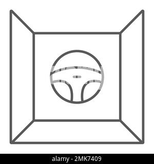 Driving simulator thin line icon, gaming and drive, steering wheel sign, vector graphics, a linear pattern on a white background, eps 10. Stock Vector