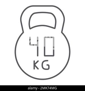 Kettlebell thin line icon, sport and gym, weight 40 kg sign, vector graphics, a linear pattern on a white background, eps 10. Stock Vector