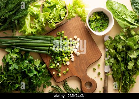 flat lay green vegetables assortment. High resolution photo Stock Photo