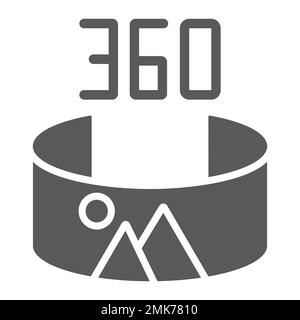 Panorama view glyph icon, panoramic and rotation, 360 degree sign, vector graphics, a solid pattern on a white background, eps 10. Stock Vector