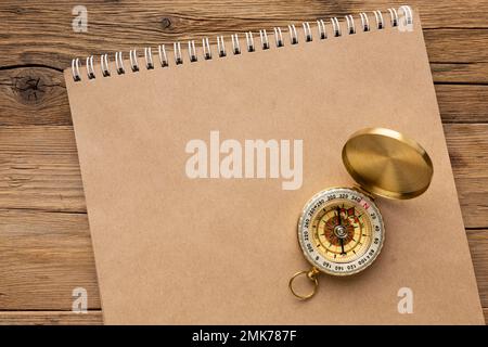 top view compass notebook. High resolution photo Stock Photo