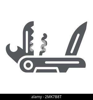 Multi tool glyph icon, camping and multifunction, pocket knife sign, vector graphics, a solid pattern on a white background, eps 10. Stock Vector