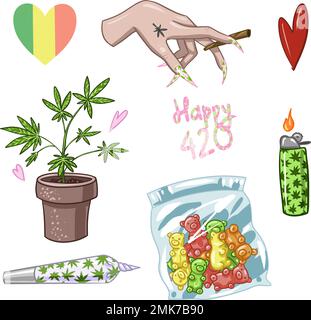 Set legalize. marijuana kit and cannabis, smoking pipe. smoking bong. Vector illustration Stock Vector