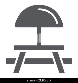 Camping table glyph icon, furniture and travel, picnic table sign, vector graphics, a solid pattern on a white background, eps 10. Stock Vector