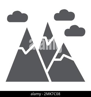 Mountains glyph icon, landscape and peak, rock sign, vector graphics, a solid pattern on a white background, eps 10. Stock Vector