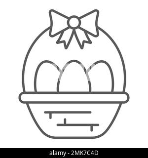 Easter eggs in basket thin line icon, decoration and easter, easter hamper sign, vector graphics, a linear pattern on a white background, eps 10. Stock Vector