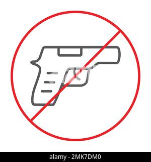 No gun thin line icon, prohibited and restriction, no weapon sign, vector graphics, a linear pattern on a white background, eps 10. Stock Vector