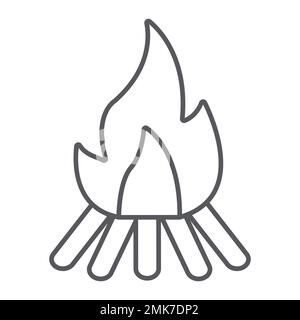 Campfire thin line icon, fire and burn, bonfire sign, vector graphics, a linear pattern on a white background, eps 10. Stock Vector
