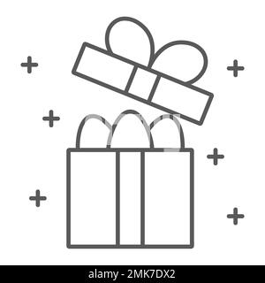 Easter gift box thin line icon, present and easter, eggs in package sign, vector graphics, a linear pattern on a white background, eps 10. Stock Vector
