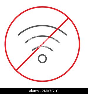 No wifi thin line icon, prohibited and ban, internet forbidden sign, vector graphics, a linear pattern on a white background, eps 10. Stock Vector