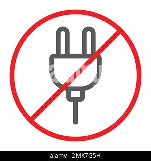 No plug line icon, prohibited and forbidden, do not connect sign, vector graphics, a linear pattern on a white background, eps 10. Stock Vector