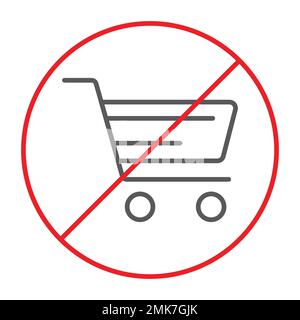 No shopping cart thin line icon, prohibited and forbidden, no shopping trolley sign, vector graphics, a linear pattern on a white background, eps 10. Stock Vector