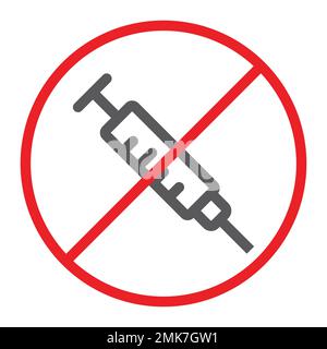 No drugs line icon, prohibited and forbidden, no syringe sign, vector graphics, a linear pattern on a white background, eps 10. Stock Vector