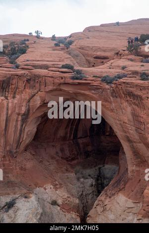 The trail to Cassidy Arch in Capitol Reef National Park in Utah is three miles round trip. Stock Photo