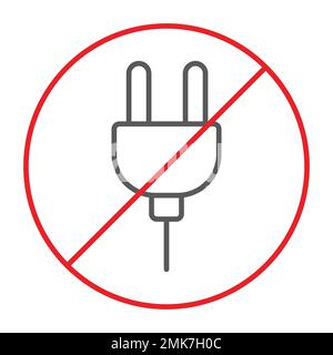 No plug thin line icon, prohibited and forbidden, do not connect sign, vector graphics, a linear pattern on a white background, eps 10. Stock Vector