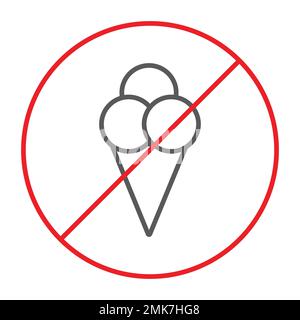 No ice cream thin line icon, prohibited and ban, no food sign, vector graphics, a linear pattern on a white background, eps 10. Stock Vector