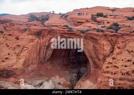 The trail to Cassidy Arch in Capitol Reef National Park in Utah is three miles round trip. Stock Photo