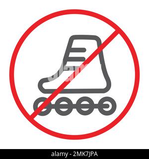 No roller skates line icon, prohibited and regulation, no skating sign, vector graphics, a linear pattern on a white background, eps 10. Stock Vector