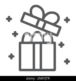 Easter gift box line icon, present and easter, eggs in package sign, vector graphics, a linear pattern on a white background, eps 10. Stock Vector