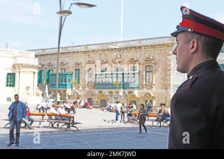 Guard at the Grand Masters Palace at Misrah San Gorg, Valetta, Malta, Maltese Islands Stock Photo