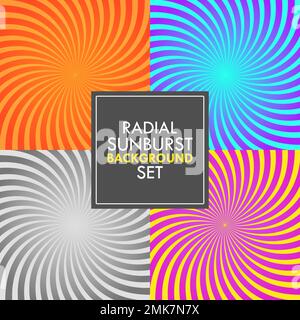 Colorful Radial Sunburst Square Background Set Vector Cover Banner Stock Vector