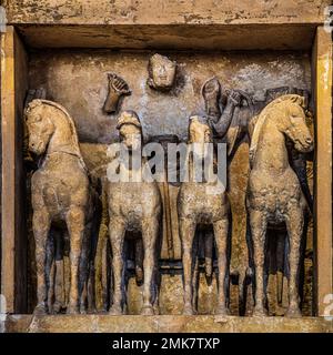 The Team of Helios, Metophen of the Tempesl Selinunte, Museo Archeologico Regionale Antonino Salinas, Collection of Etruscan, Roman, Egyptian and Stock Photo