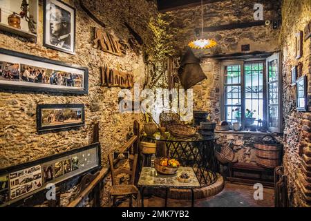 Bar Vitelli with exhibits of the film The Godfather, Savoca, famous for the film The Godfather, which was partly filmed here under the direction of Stock Photo