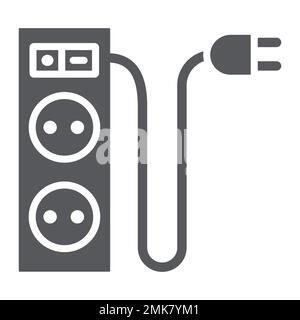 Electric extension glyph icon, energy and plug, socket sign, vector graphics, a solid pattern on a white background, eps 10. Stock Vector