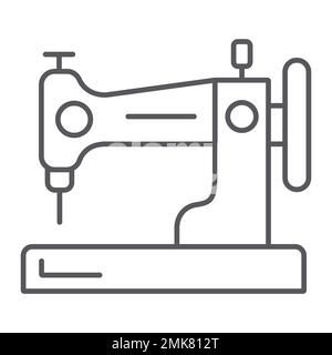 Sewing machine thin line icon, hobby and handcraft, household sign, vector graphics, a linear pattern on a white background, eps 10. Stock Vector