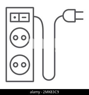 Electric extension thin line icon, energy and plug, socket sign, vector graphics, a linear pattern on a white background, eps 10. Stock Vector