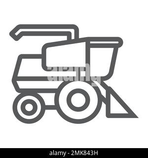 Combine harvester line icon, agriculture and farm, vehicle sign, vector graphics, a linear pattern on a white background, eps 10. Stock Vector